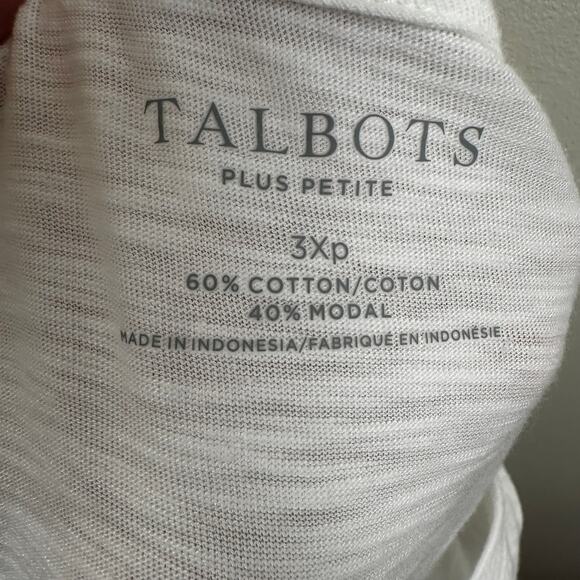 Talbots Slubbed Knit Top Shirt Cotton Modal Tie Detail White 3XP Petite Classic - Picture 10 of 11
